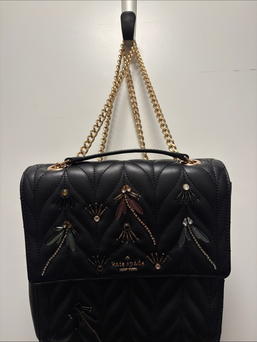 kate spade black quilted leather crossbody bag with embroidered accents